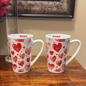 XOXO White Mugs with Red Hearts, New